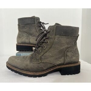 Ecco Elaina LaceUp Hydromax Green Suede Ankle Combat Chunky Boots Side Zip 9-9.5